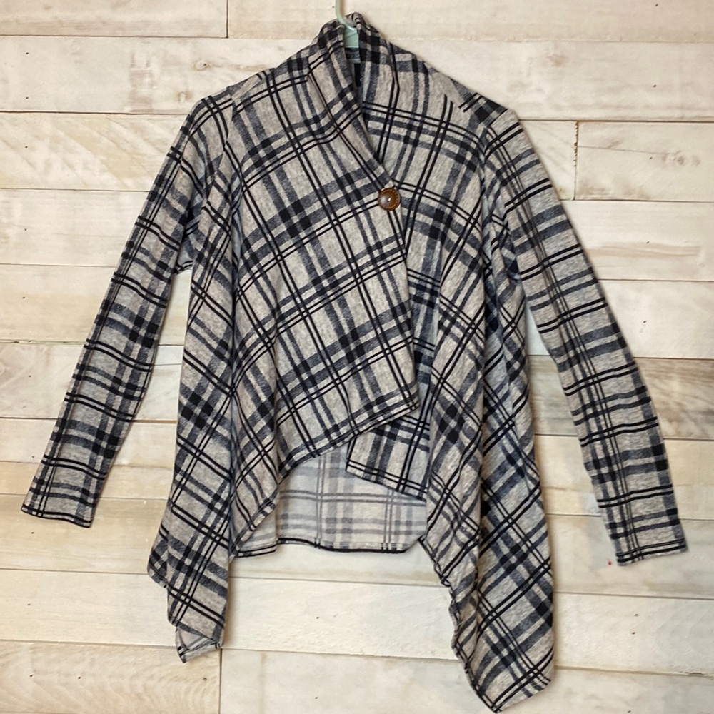 Black and Grey Cardigan Wrap Sweater with Button Closure Size Small
